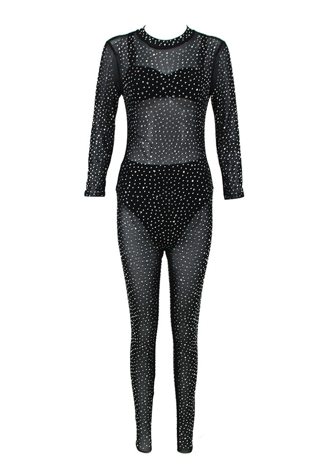 Long Sleeve Embellished Jumpsuit Black