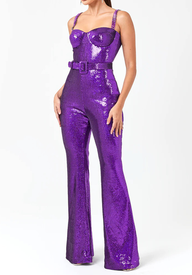 Bustier Sequin Jumpsuit Purple