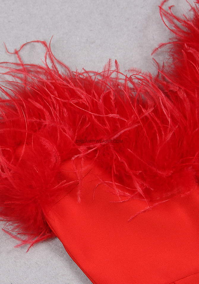 Strapless Feather Dress Red