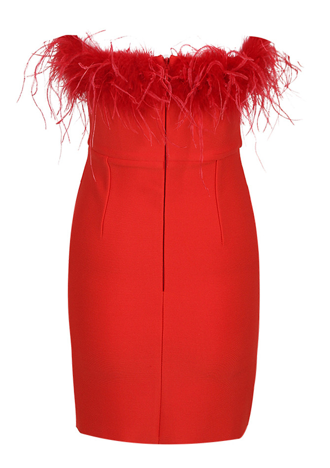 Strapless Feather Dress Red
