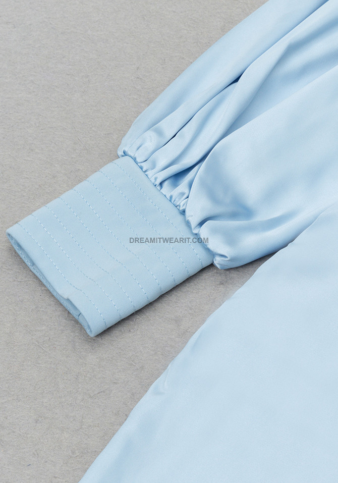 One Sleeve Draped Maxi Dress Blue