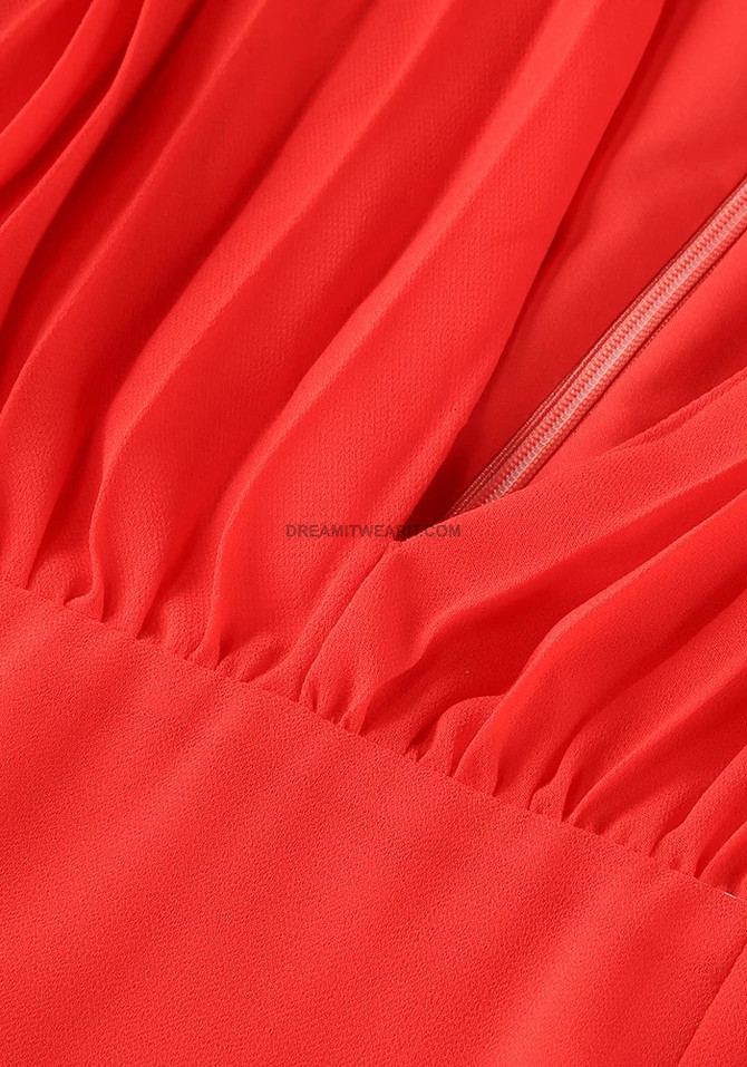 Long Sleeve Pleated Maxi Dress Red