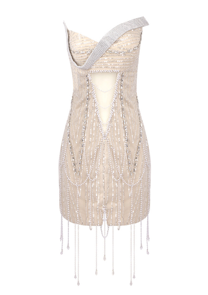 Strapless Crystal Pearl Embellished Dress