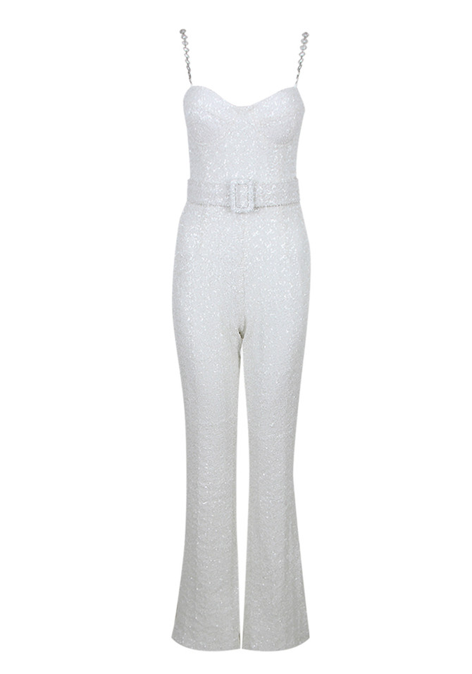 Bustier Sequin Jumpsuit White