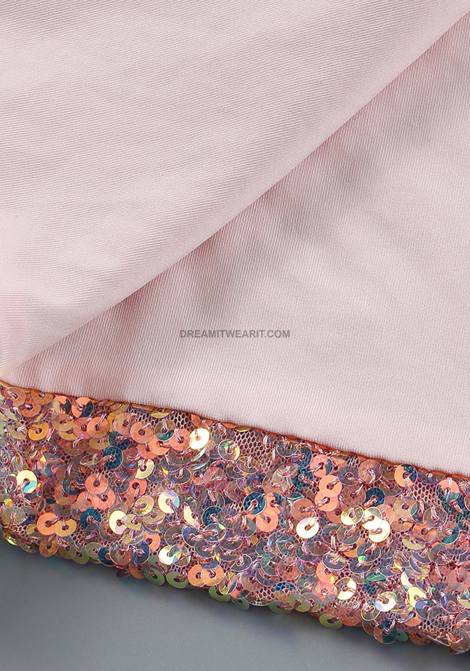 Feather Detail Sequin Midi Dress Pink White