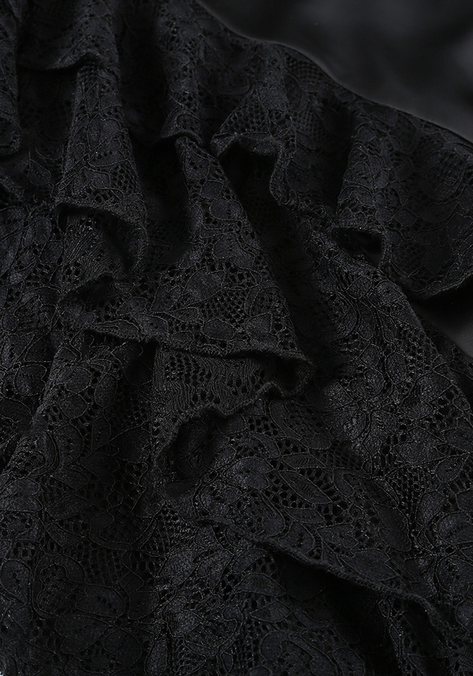 Lace Corset Ruffle Maxi Dress Black
