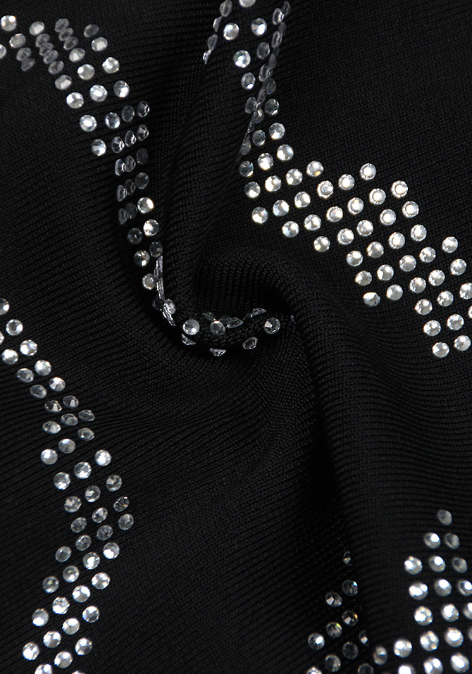 Long Sleeve Crystal Embellished Dress Black