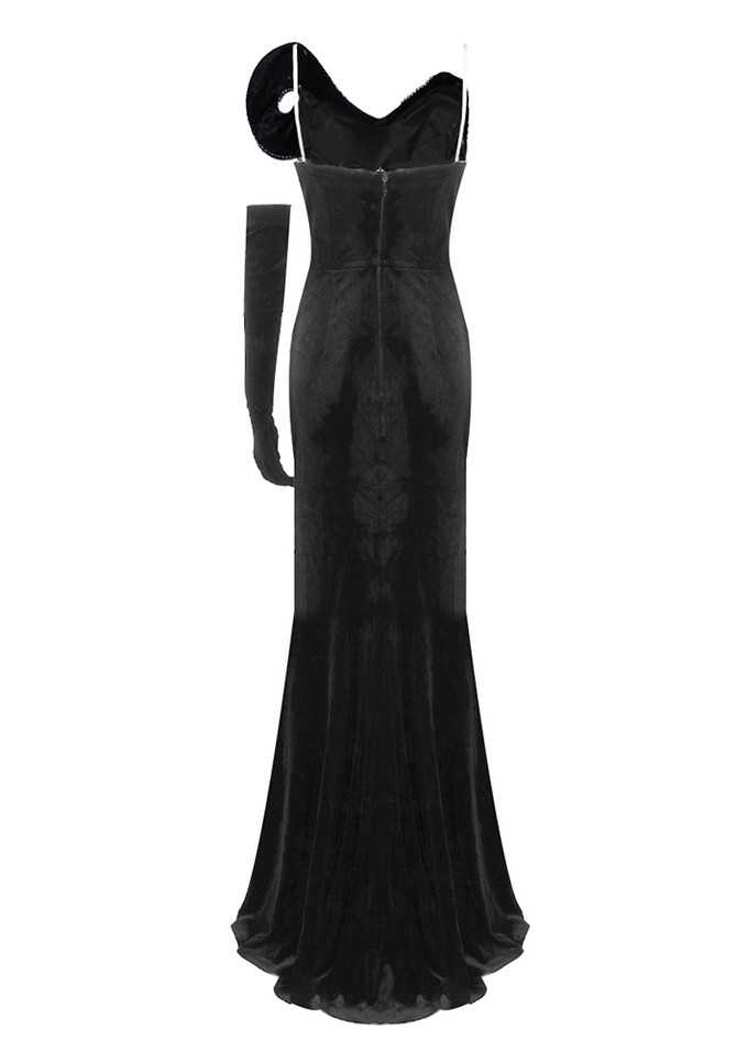 Crystal Strapless Mermaid Maxi Velvet Dress Black