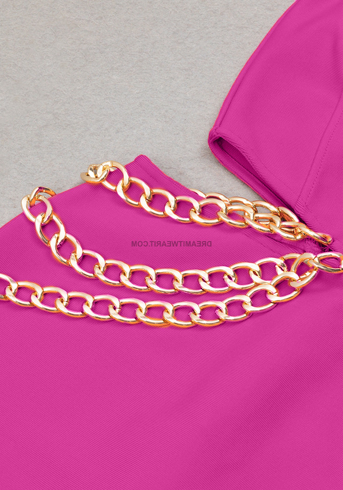 Strapless Bustier Chain Midi Dress Hot Pink