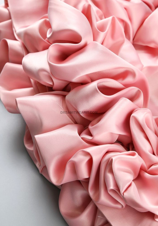 One Shoulder Puff Silk Dress Pink