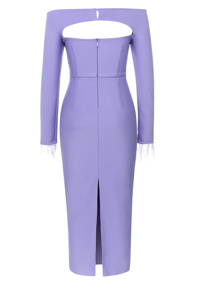 Feather Long Sleeve Midi Dress Purple