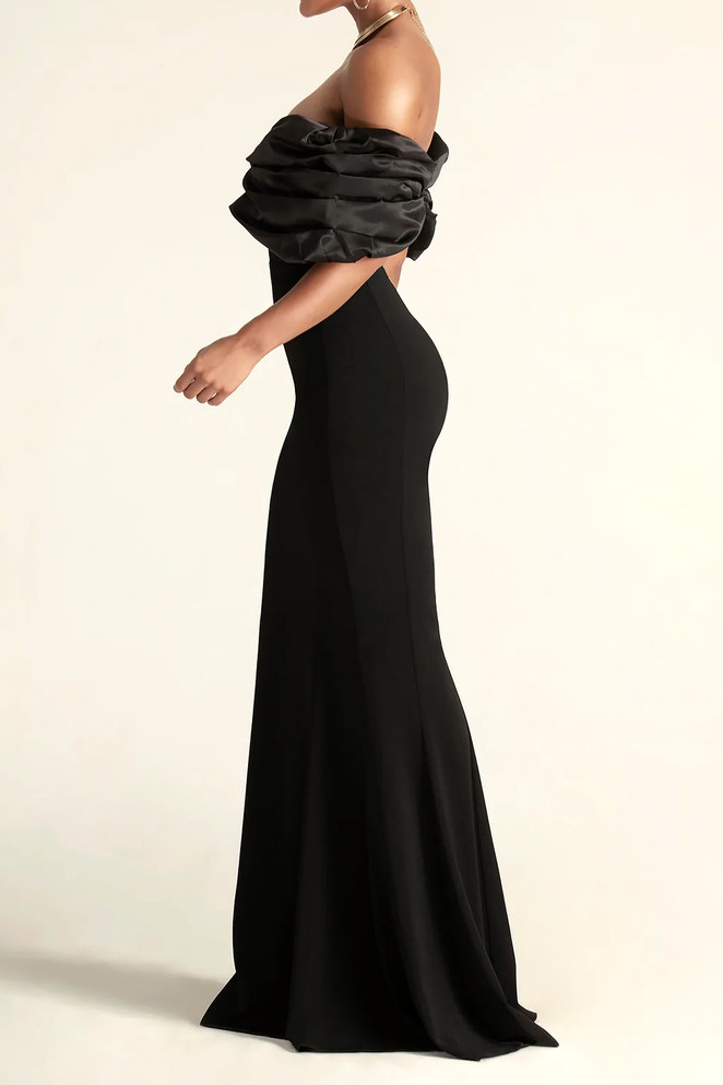 Draped Off The Shoulder Maxi Dress Black