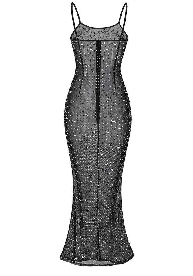 Embelllished Mermaid Maxi Dress Black