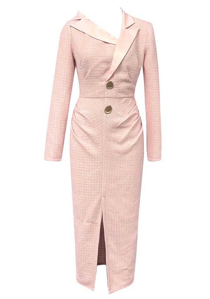 Long Sleeve Midi Blazer Dress Pink