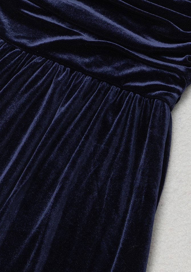 Backless A Line Maxi Velvet Dress Blue