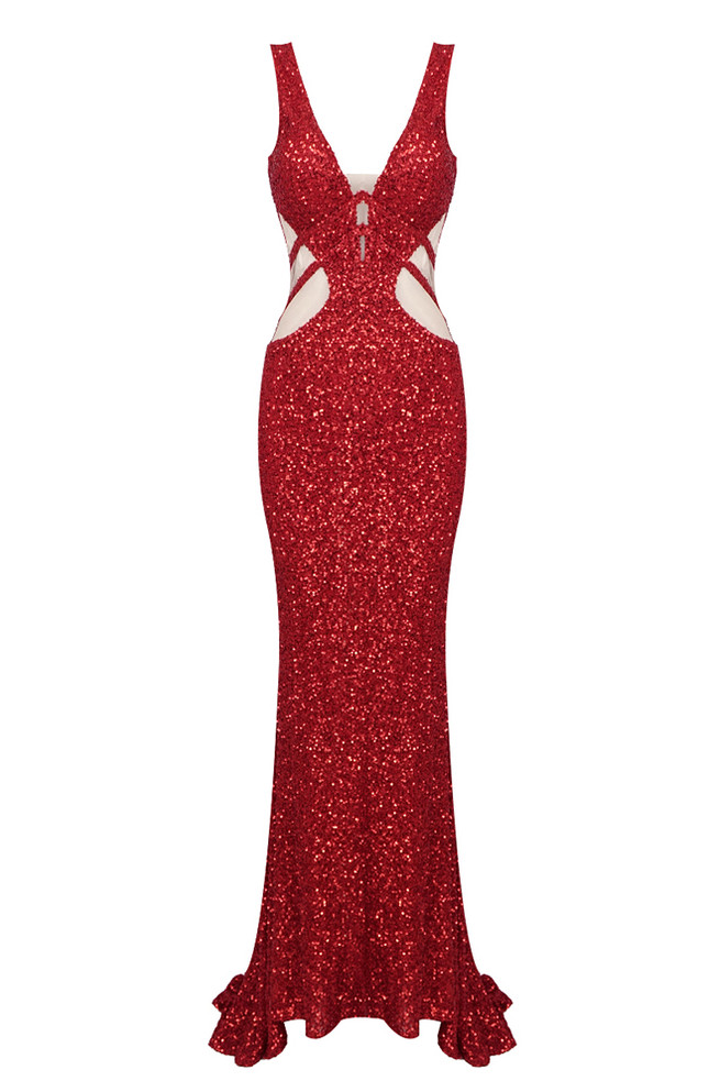 Sequin Mermaid Maxi Dress Red