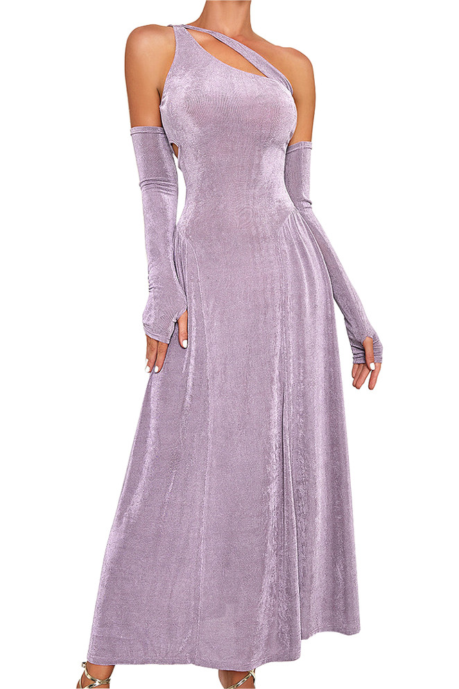 Long Sleeve One Shoulder Maxi Dress Heather