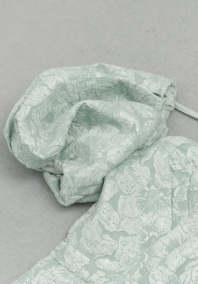 Puff Sleeve Floral Draped Midi Dress Green