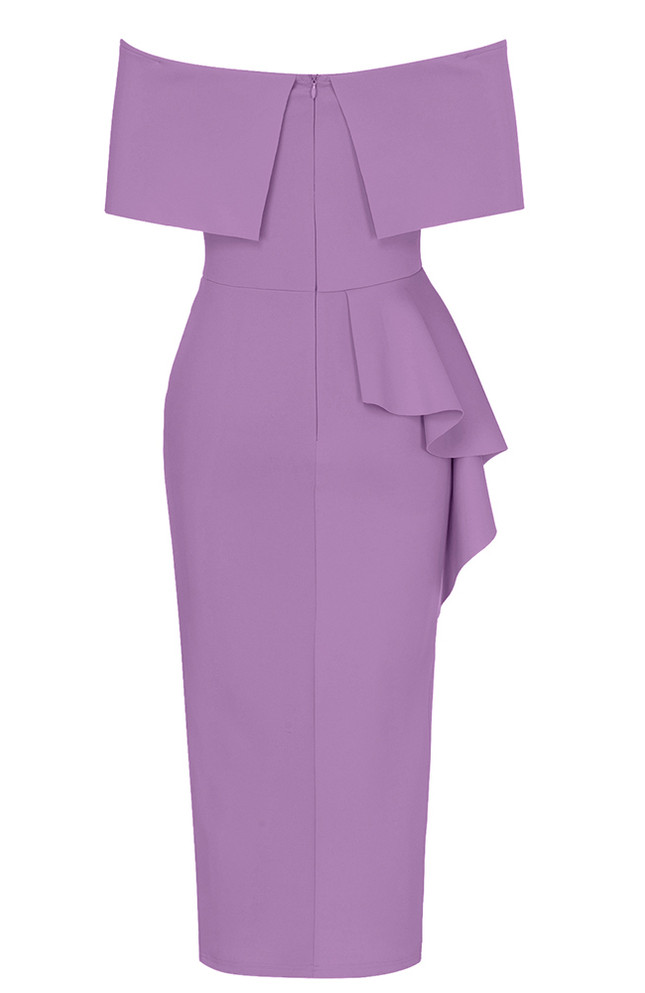 Bardot Ruffle Midi Dress Purple