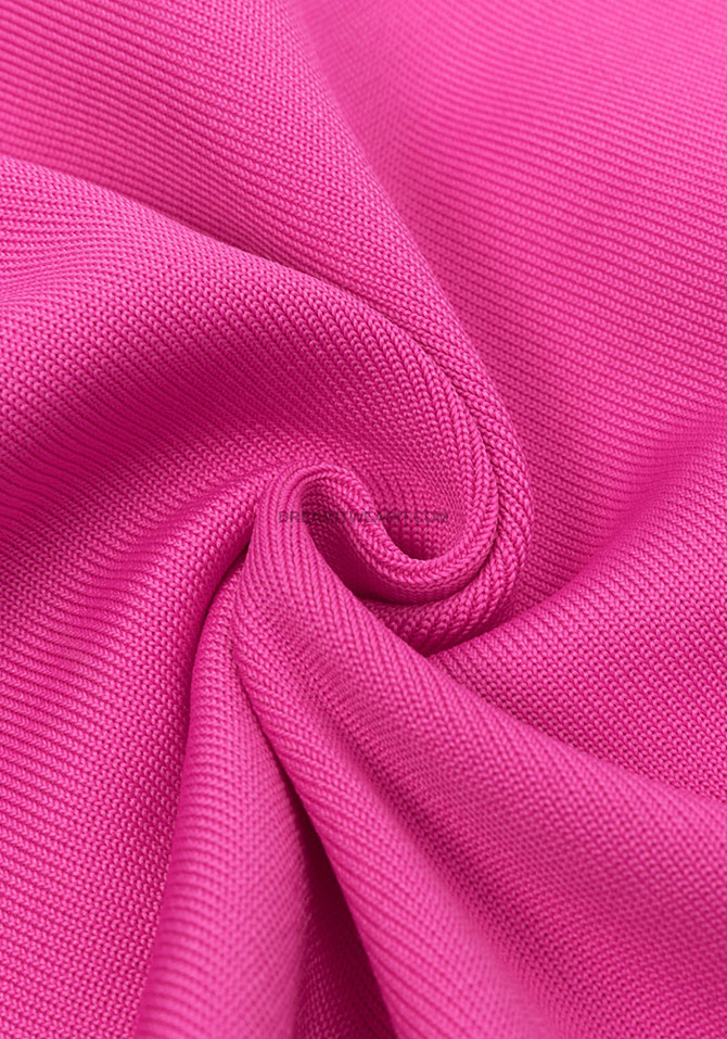 Long Sleeve Mesh Insert Midi Dress Hot Pink