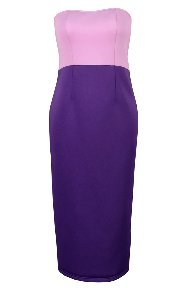 Strapless Midi Dress Pink Purple