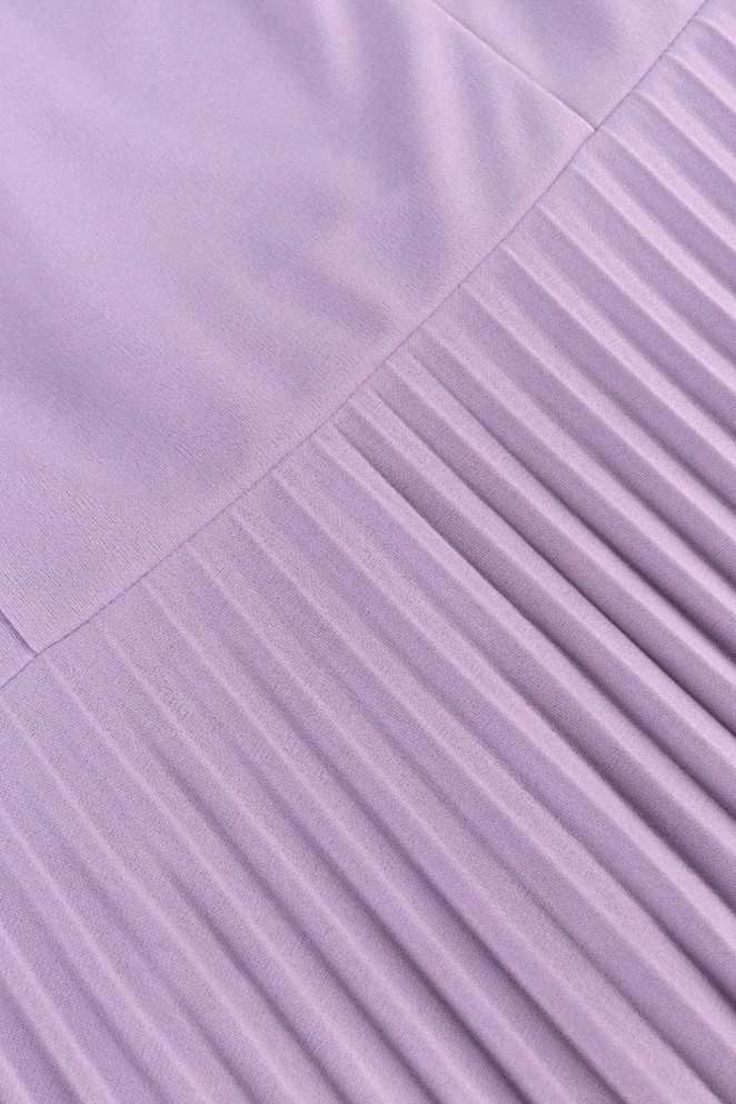 Long Sleeve Pleated A Line Midi Dress Lavender