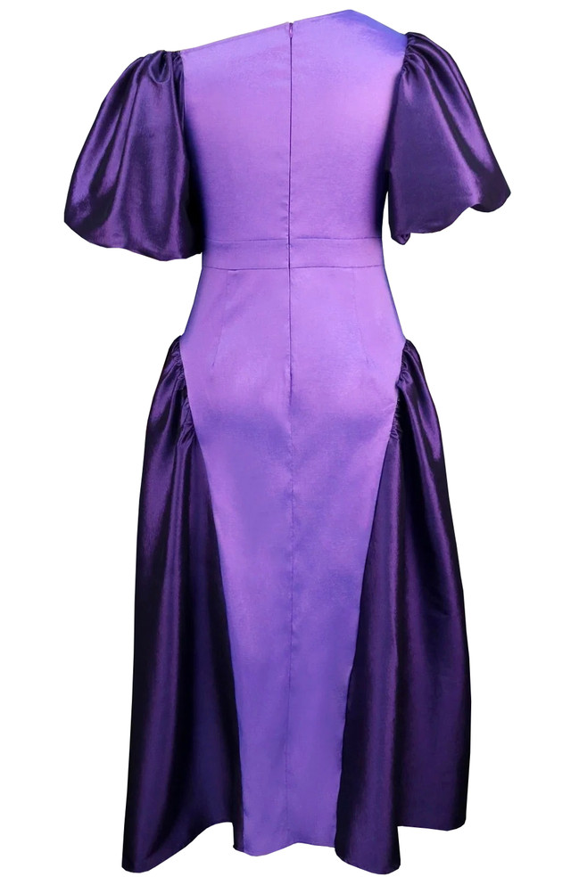 Short Sleeve A Line Midi Dress Purple