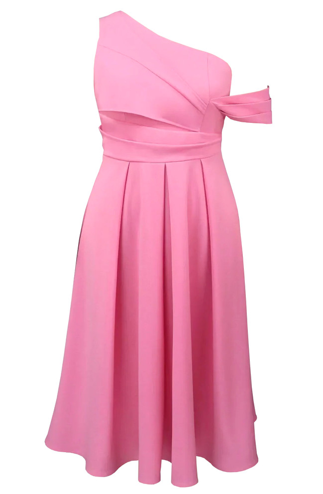 One Shoulder A Line Midi Dress Pink