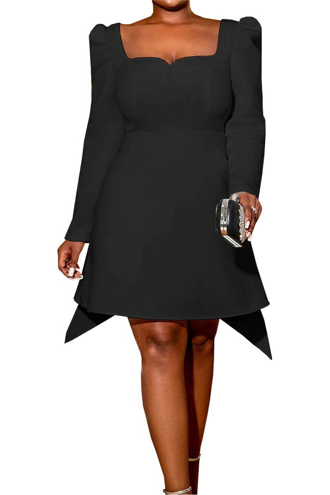 Long Sleeve A Line Dress Black