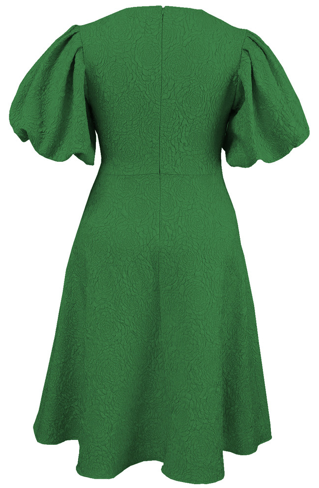 Puff Sleeve A Line Midi Dress Green