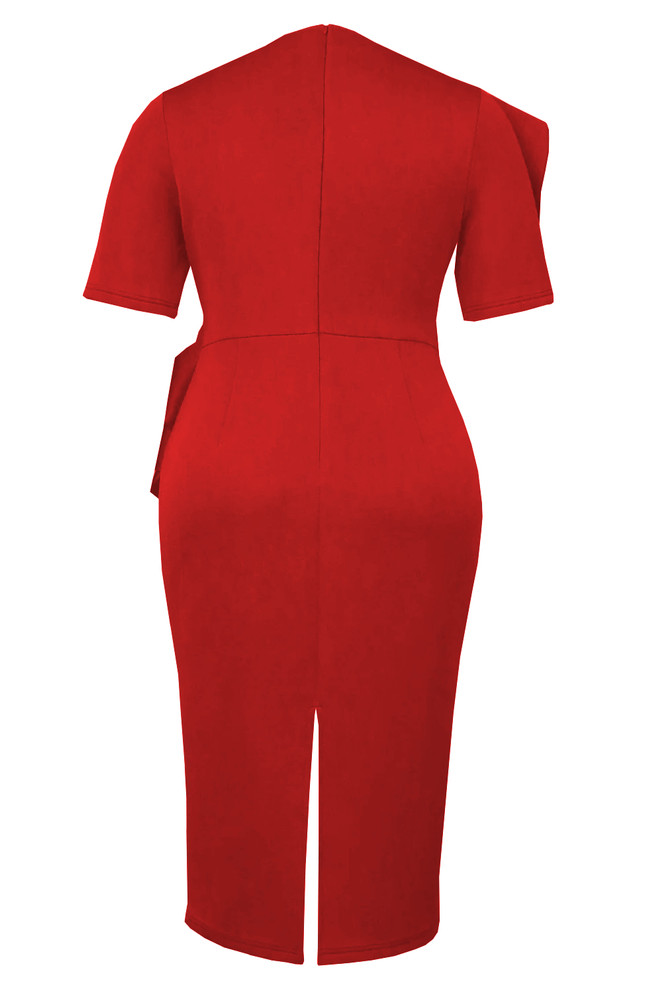 Short Sleeve Ruffle Midi Dress Red