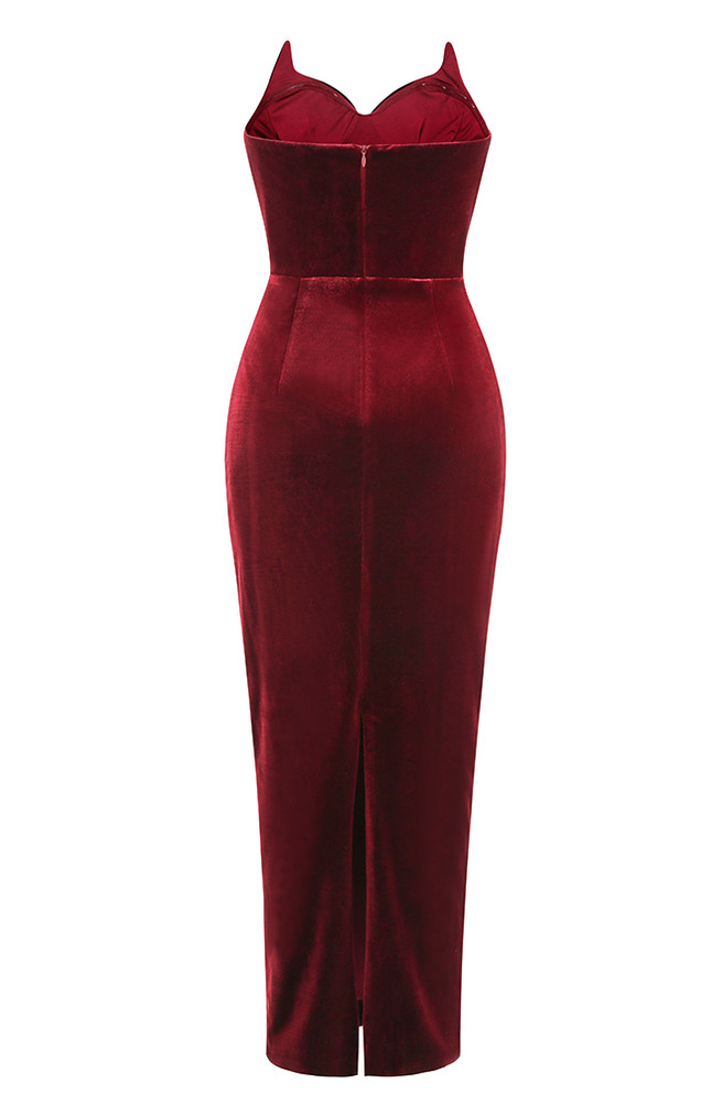 Strapless Bustier Maxi Velvet Dress Red