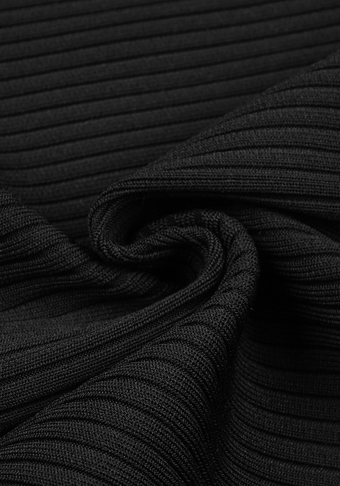 Long Sleeve Detail Ribbed Dress Black