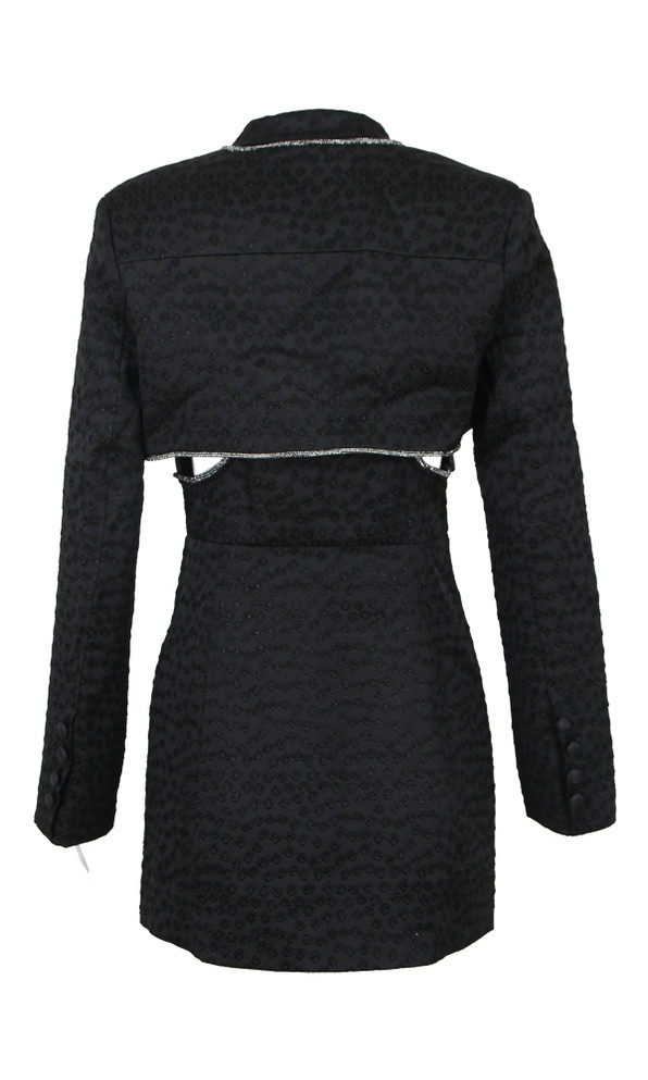 Long Sleeve Crystal Trim Blazer Dress Black