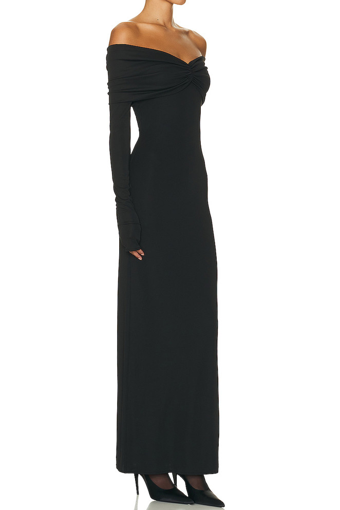 Long Sleeve Off The Shoulder Maxi Dress Black