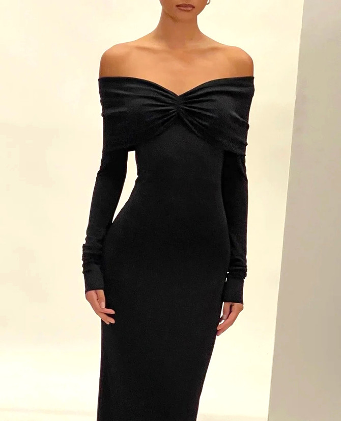 Long Sleeve Off The Shoulder Maxi Dress Black