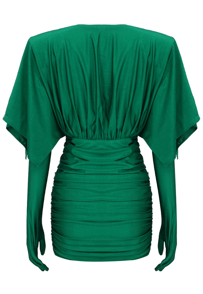 Long Sleeve Ruched Dress Green