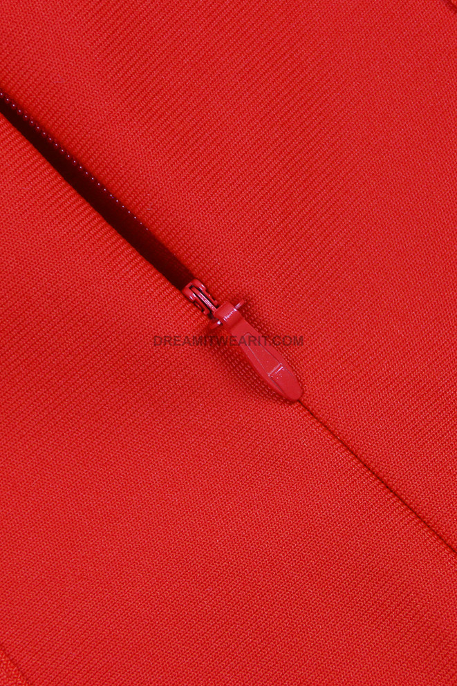 Flower Detail Strapless Dress Red