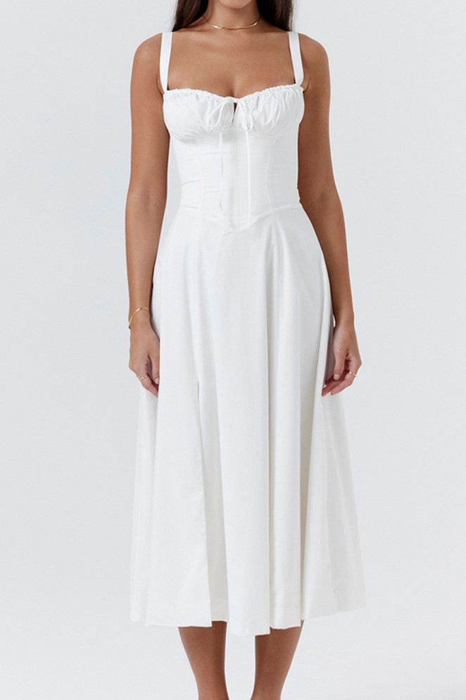 Corset A Line Midi Dress White