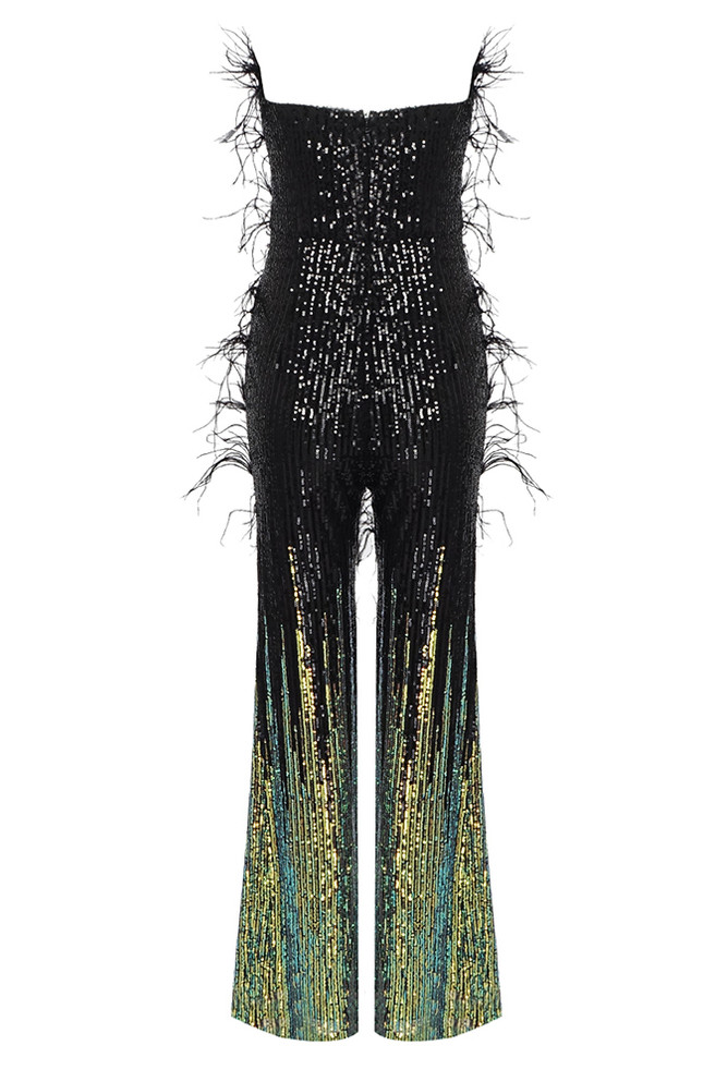 Strapless Feather Sequin Jumpsuit