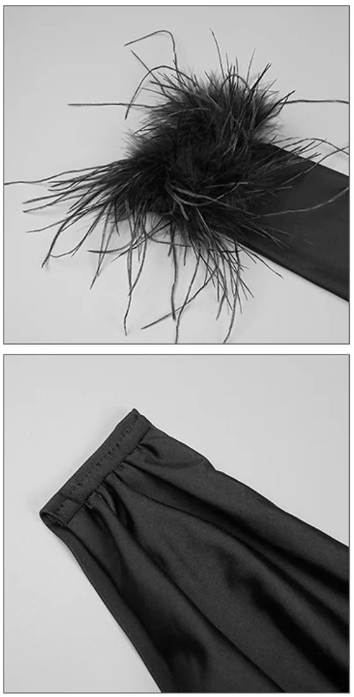 One Sleeve Feather Maxi Dress Black