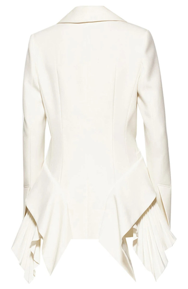 Long Sleeve Pleated Ruffle Blazer White