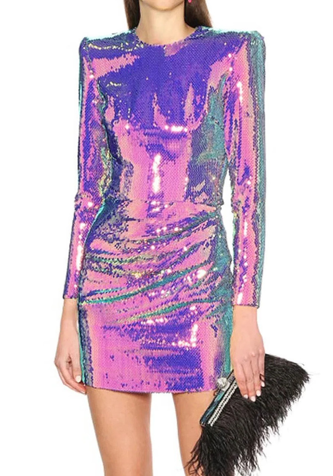 Long Sleeve Duochrome Sequin Dress