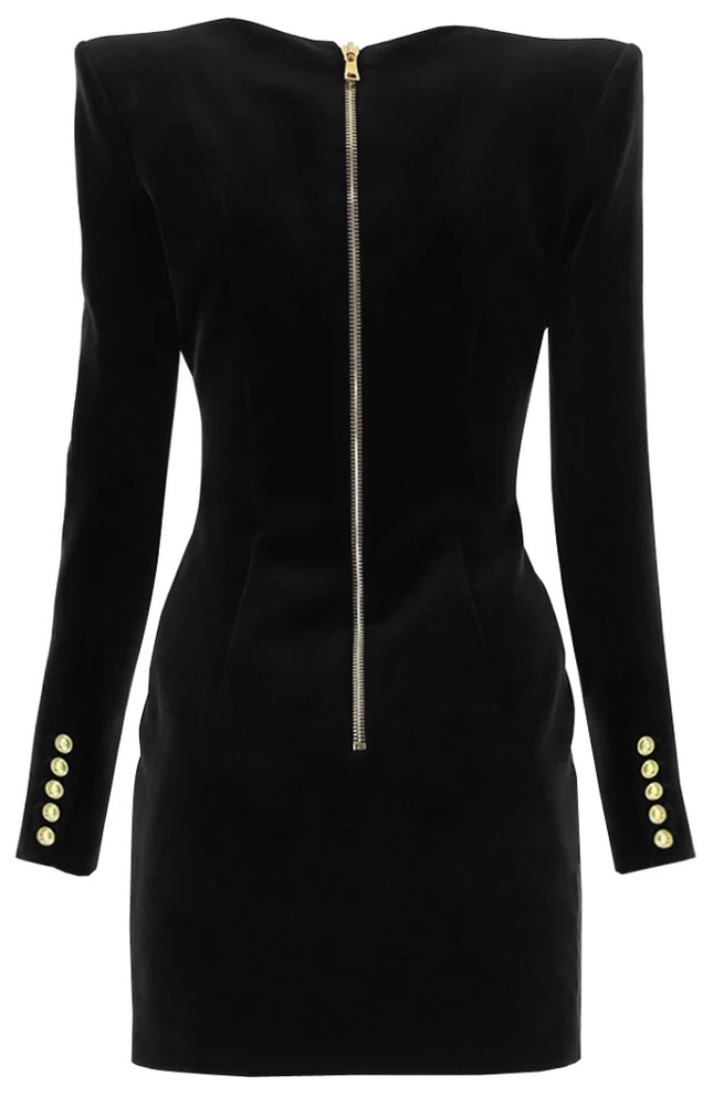 Long Sleeve Velvet Blazer Dress Black
