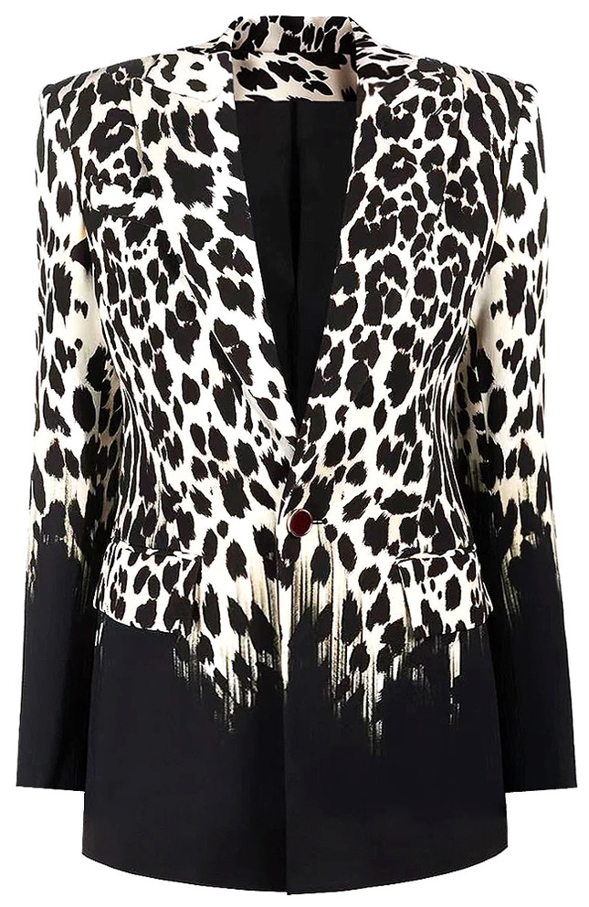 Long Sleeve Animal Print Blazer Black White