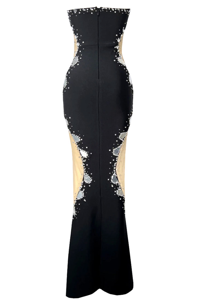 Strapless Crystal Maxi Dress Black