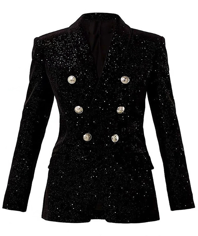 Long Sleeve Sparkly Velvet Blazer Black