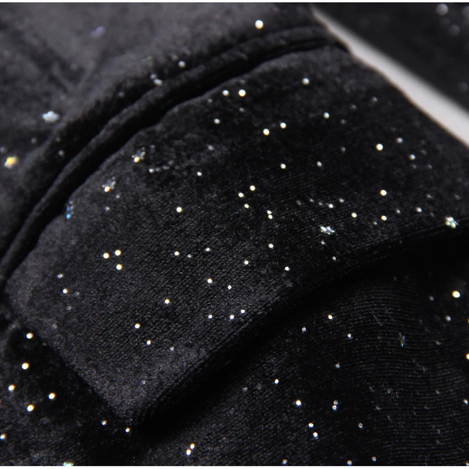 Long Sleeve Sparkly Velvet Blazer Black