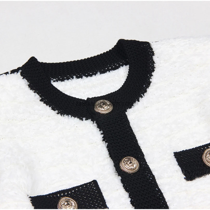 Long Sleeve Button Detail Two Piece Dress Black White