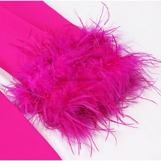 Long Sleeve Feather Crystal Blazer Hot Pink